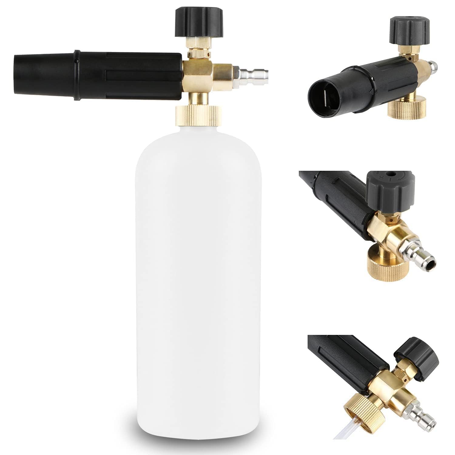 YUET Snow Foam Lance Gun Cannon Pot Adjustable 1 Liter Foam Cannon Soap Dispenser High Pressure Washer Jet Car Wash 64 mm 1/4" Quick Release Nozzle Blaster Soap Dispenser Bottle