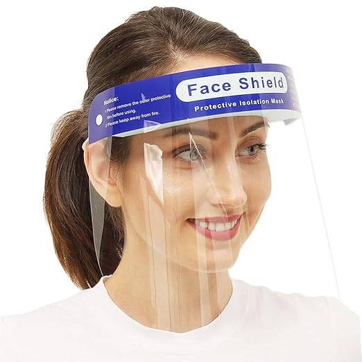 FIGMENT 250 Micron Disposable Face Shield with Adjustable Elastic Strap Anti-Splash Single Use Protective Facial Cover Transparent Full Face Visor with Eye & Head Protection(Pack of 5)(Multi)