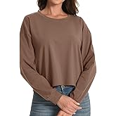 Womens Long Sleeve Crop Tops Loose Cropped Tshirt Crew Neck Tees Casual Cotton Athletic Workout Shirts