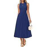 ZESICA Women's 2026 Summer Sleeveless Midi Dresses Casual Crewneck Ribbed Knit Pleated A Line Swing Long Party Dress