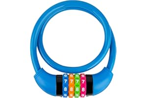 IDEALUX Bike Lock Cable, Bicycle Cable Lock with 4 Digit Combination & Large Lock Head, Resettable Kids Bike Cable Lock, 2 Ft x ∅0.45 in, Lock for Bike, Scooter, Skateboard, Motorcycle, E Bike (Bule)