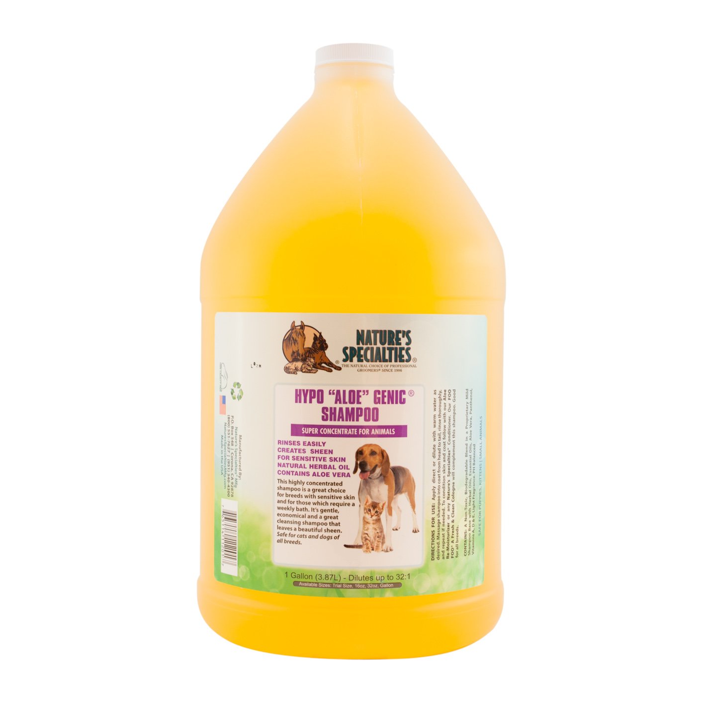 Nature's Specialties Hypo-Aloe-Genic Dog Shampoo - Sensitive Dog Shampoo for Itchy Skin - Highly Concentrated Shampoo for Dogs - Gentle & Deep Cleansing Shampoo - Leaves Beautiful Sheen, 3.8 Litre