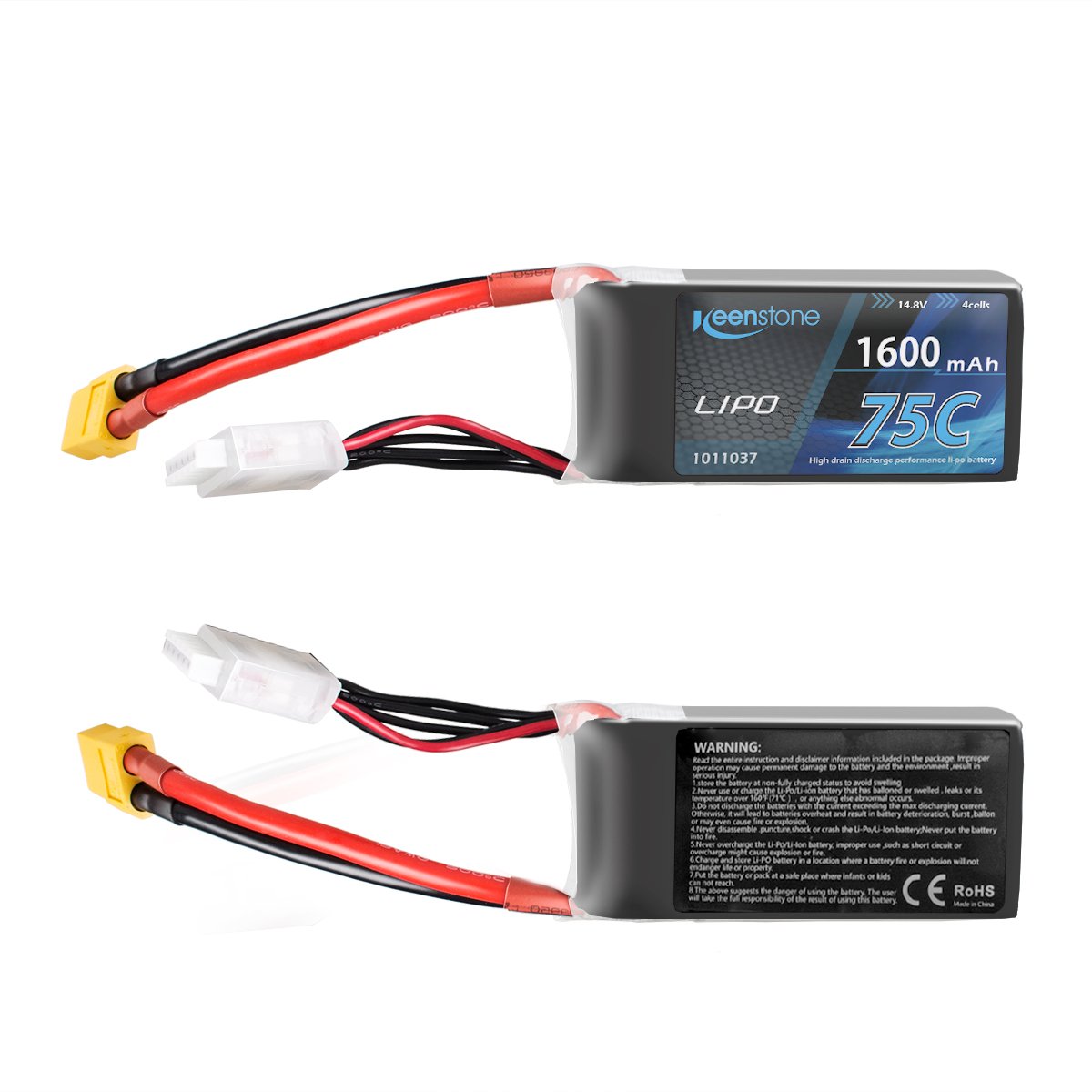 Keenstone LiPo Battery Pack 1600mAh 75C 4S 14.8V XT60 Plug w/ Voltage Meter & Battery Power Indicator RC Boat Heli Airplane UAV Drone FPV