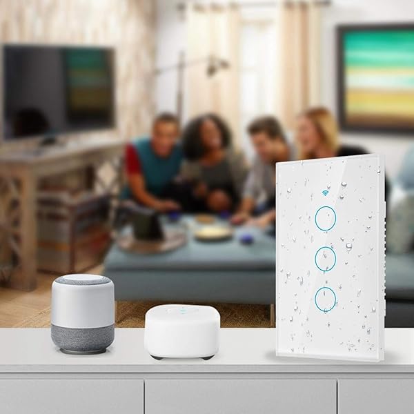 Yinhing Wi Fi Wandschalter Smart Switch Sprachsteuerungsschalter WiFi Touchscreen Schalter Single Circle for Home fr Alexa fr Google 3 Wege Wechselstrom 90 250 V Wei