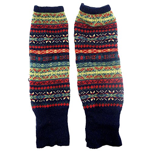 Tytroy Knitted Tribal Print Multi Color Warm Cozy Winter Leg Warmers Knee High Stripped Socks (Navy Multi)