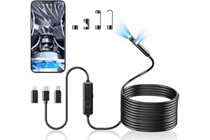 Acoath Endoscope Camera with Light, Dual-Lens 1920P HD Borescope with 8 Adjustable LED Lights, IP67 Waterproof Boroscope Inspection Tools, 33ft Semi-Rigid Snake Camera for iOS & Android