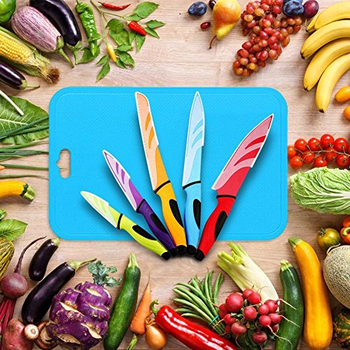 Knife Set, QcoQce 5 Kitchen Knives with 5 Knife Sheath Covers, Chef Knife Sets with Carving Serrated Utility Chef's and Paring Knives - Colored Knife Set FDA Approval (Kitchen Knife)