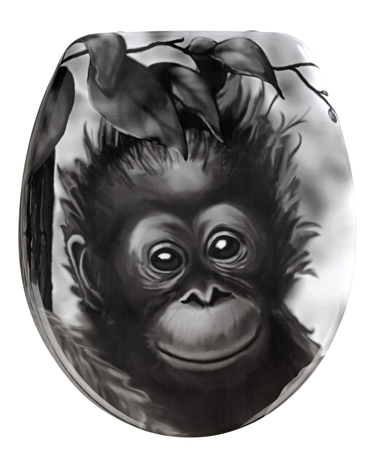 Wenko 18796100 Toilet seat Ape rustproof Stainless Steel mounting, Plastic Duroplast, 37.5 x 44.5 cm, Multicoloured