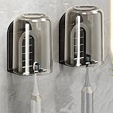 2Pcs Wall Mounted Toothbrush Holder Cup Set - Bathroom Toothbrush Organizer with Toothbrush Cup - Self Adhesive Wall-Mounted (Black)