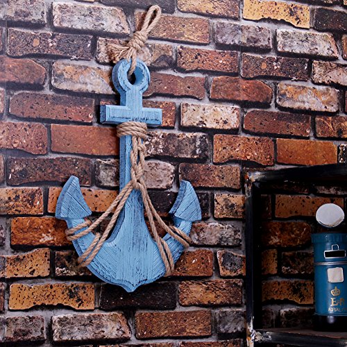 Waroom Home Wooden Anchor with Rope and Crossbar, Blue Wood Nautical Decor Anchor Wall Hanging Ornament Plaque, 18’’H 12.5’’W - Thumbnail 3