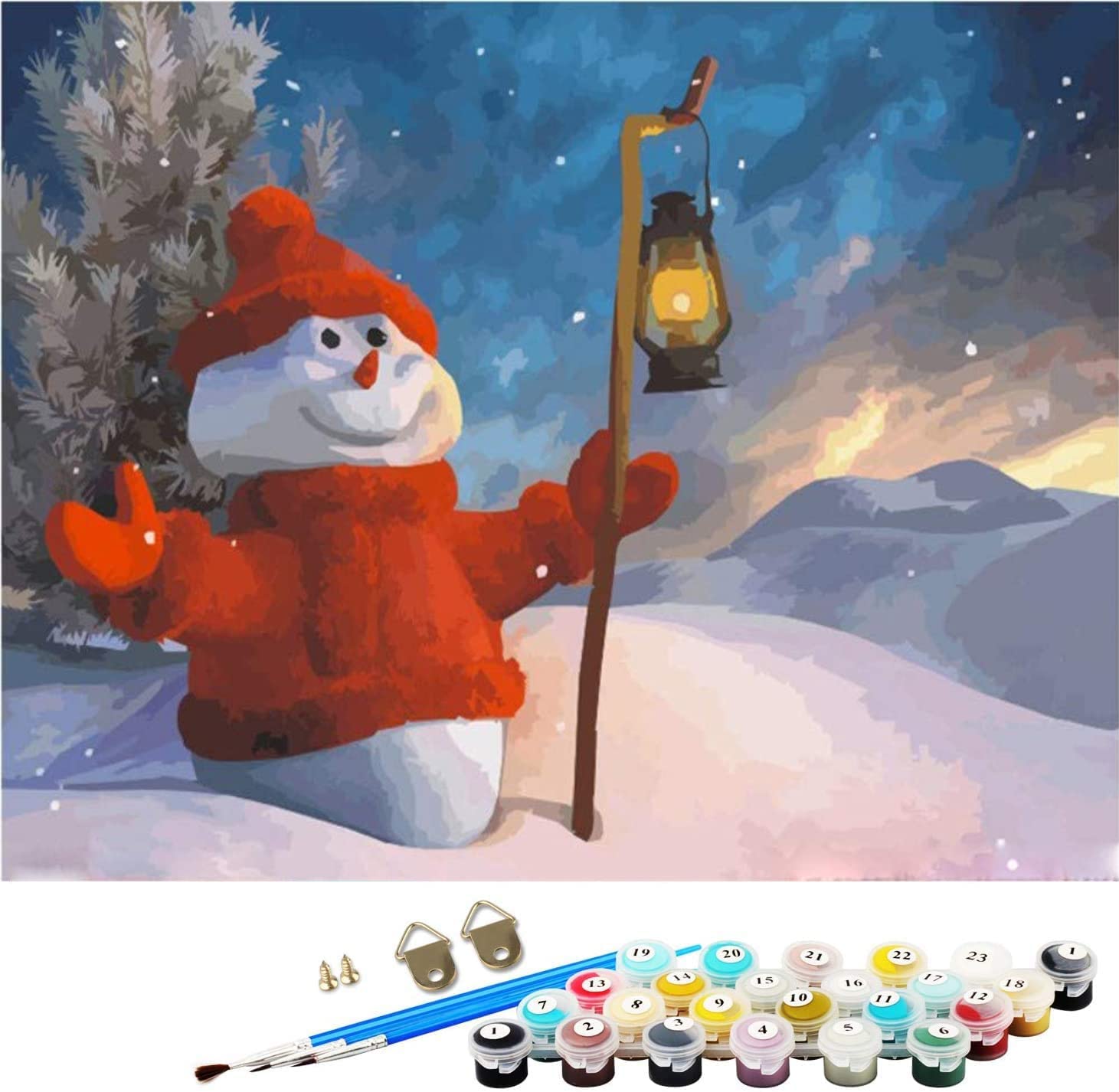 ABEUTY DIY Paint by Numbers for Adults Beginner - Christmas Snowman & Oil Lamp 16x20 inches Number Painting (No Frame)