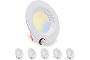 ENERGETIC LIGHTING Energetic 5/6 Inch 5CCT LED Recessed Light, 2700K-6500K Selectable Downlight, Can Lights with Baffle Trim, CRI 90, Wet Rated, E26 Base, 10.5W=85W, Dimmable, Simple Retrofit Installation, ETL, 6 Pack