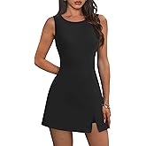 NIASHOT Athletic Dress for Women Mini Crew Neck Sleeveless Built in Shorts with Pockets Tennis Golf Dress