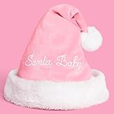 xo, Fetti Pink Santa Baby Hat | Holiday Gift, Pink and White Embroidered, Fuzzy Hat, Christmas, Santa Baby, White Elephant