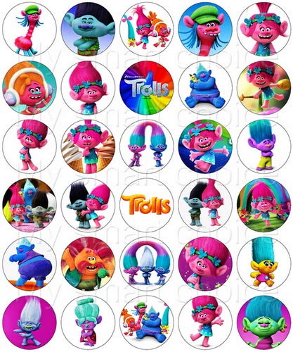 30 x Edible Cupcake Toppers - Trolls Movie Party Collection of Edible Cake Decorations | Uncut Edible Prints on Wafer Sheet