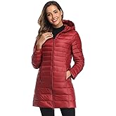 Obosoyo Women's Winter Packable Down Jacket Plus Size Ultralight Long Down Outerwear Puffer Jacket Hooded Coat