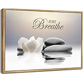 YTAPIFS Zen Stone Wall Art White Lotus Flower Prints Artwork Modern Zen Spa Poster Just Breathe Yoga Quotes Pictures Wall Decor for Yoga Room office Bathroom Meditation room 12 x 16 in Unframe