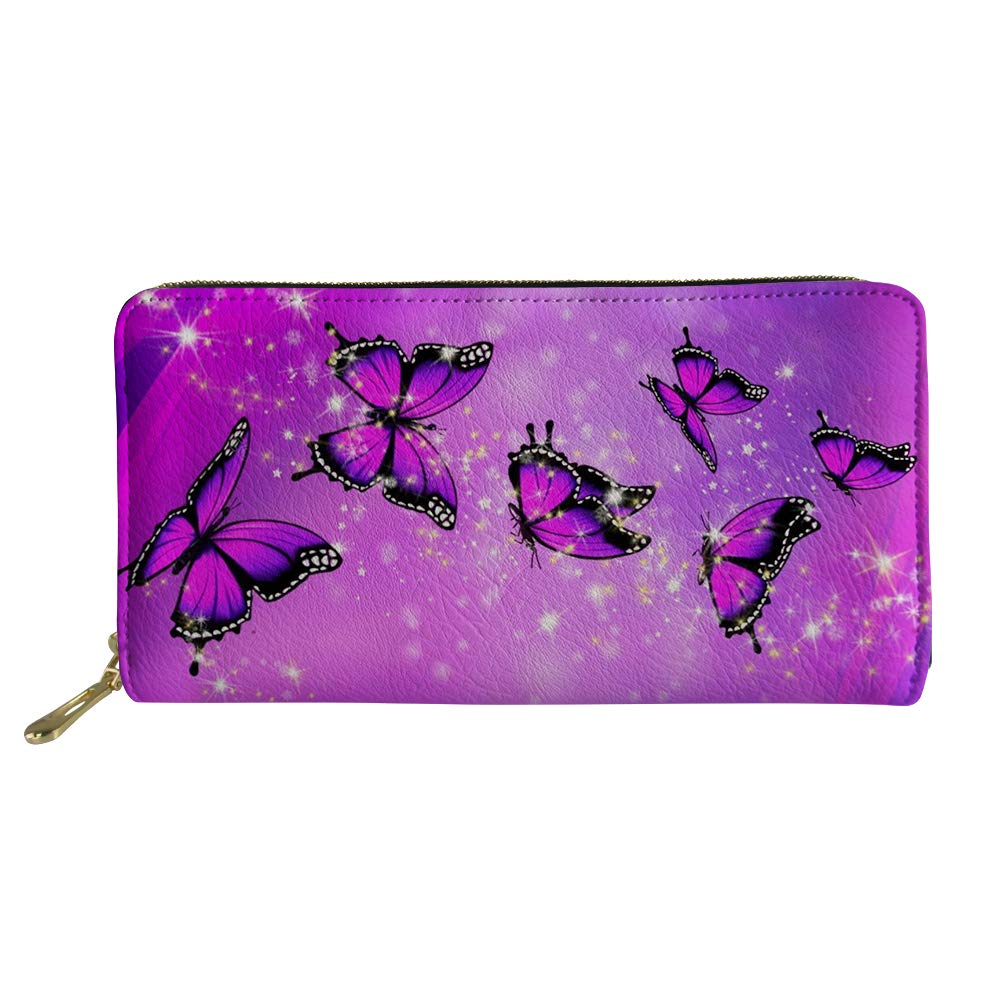 Biyejit Pink Butterfly Women Travel Wallet Long Coin Purse Clutch Cell Phone Case Gift for Girls