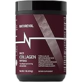 NATUREVOL Multi Collagen Peptides Powder – Hydrolyzed Types I, II, III, V, X with Biotin, Vitamin C & Hyaluronic Acid | Hair, Skin & Joints Support for Women & Men | Unflavored - 1 lb (41 Servings)