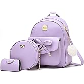 ZGWJ Mini Backpack Purse for Women - 3-Piece Set, Small PU Leather Bowknot Fashion Backpacks, Cute Casual Travel Daypacks