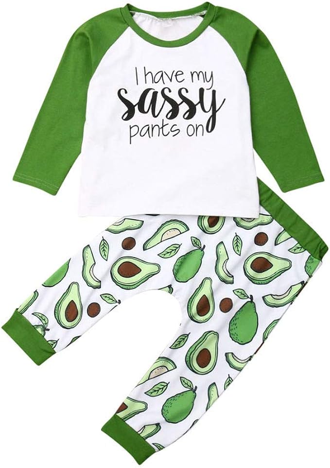 Toddler Kids Boys Girls Pyjamas Set Avocado Nightwear Sleepwear Long