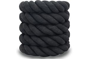 BONSINY Natural Black Rope 1.25 Inch x 25 Feet - Strong Thick Cotton Rope for Swing Hanging DIY Projects Tug of War