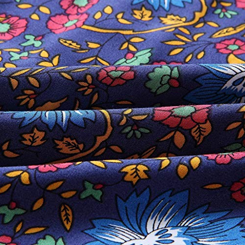 TOTOD Dress for Women Elegant Floral Print Long Dresses Sleeveless V-Neck Loose Party Maxi Sundress Navy