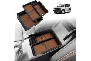 TripleAliners Center Console Organizer Compatible with 2021-2024 Ford Bronco Accessories 6th Gen Bronco 2/4-Door Center Console Storage Box ABS Material with Leather Trim(V2_Brown)