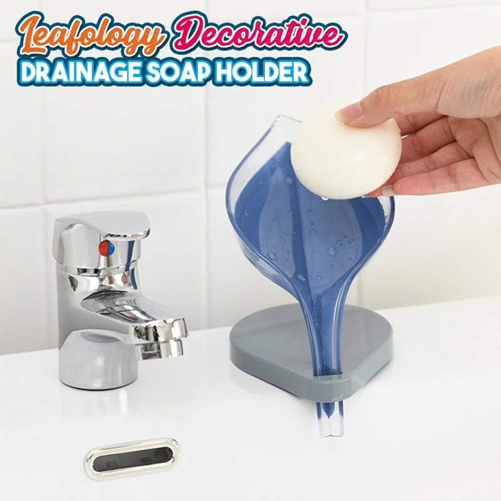 Leafology Decorative Drainage Soap Holder, Multi-purpose Soap Storage Holder Container, No Drilling Required (Powerful Sucker), Easy Installation - Best Soap Dish for Kitchen & Bathroom (Blue)