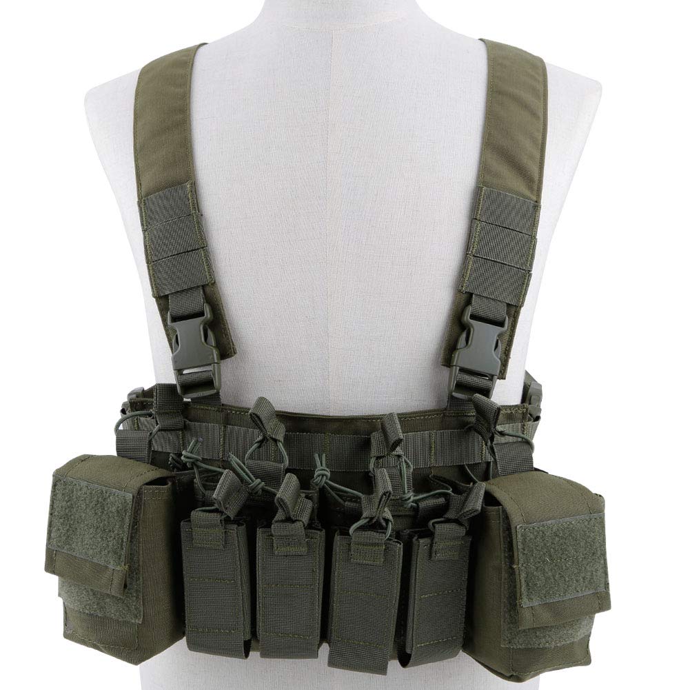 XUE Tactical Chest Rig Airsoft Vest Harness with 5.56 9mm Magazine Pouches for Paintball Military Camouflage