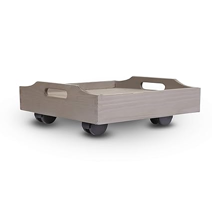 Sharpex Wooden Plant Stand | Planter Trolley Rolling Tray Coaster | Trolley Heavy Duty Wheels Flower Pot Trolley | 4 Moving Wheels Plant Trolley - Grey