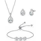 DHQH Cubic Zirconia Teardrop Necklace Earring and Bracelet Set for Wedding with Crystal Link Bracelet Bridesmaids Jewelry Sets for Women Wedding Party Jewelry for Bridal Bridesmaid