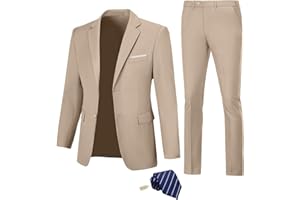 Fesenbo Men Suit Slim Fit 2 Piece Solid 2 Button Business Suits Blazer Wedding Prom Tuxedo for Men Suit Jacket Pants with Tie