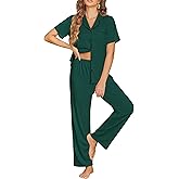 Ekouaer Womens Pajama Sets Button Down Pjs 2 Piece Short Sleeve Sleepwear with Pants Soft Loungewear