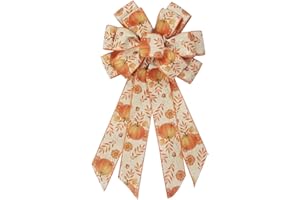 HYING Large Fall Bows for Wreath, Thanksgiving Pumpkin Wreath With Autumn Leaves, Tree Topper Bow, Orange Burlap for Holiday Front Door, Fall Thanksgiving Decorations Supplies