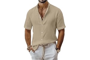 Mens Cotton Linen Button Down Shirts Casual Summer Short Sleeve Collared Blouses Hawaiian Beach Vacation Shirt Tops