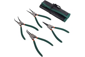 Prowin 4-Piece Snap Ring Pliers Set, 7-Inch Internal/External Circlip Pliers with Straight/Bent Jaw, CR-V Steel Tip Diameter 