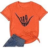 Women Halloween Skeleton Hand Shirt Funny Skull Gothic Graphic Casual Rock Punk Short Sleeve Tee Shirts