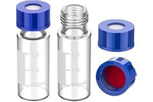 Membrane Solutions 2ml Autosampler Vials, HPLC Vials, 9-425 Clear Vials with Write-on Spot and Graduations, 9mm Blue ABS Screw Caps & Septa for GC Sample Vials, 1000 Pcs