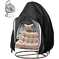 Oslimea Patio Egg Chair Cover Large, 91x80 inch Waterproof Swing Egg Chair Cover with Zipper Windproof Double Seat Egg Chair Cover with Bottom Buckle, Outdoor Wicker Hanging Egg Chair Covers, Black