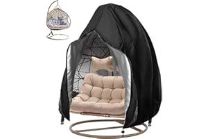 Oslimea Patio Egg Chair Cover Large, 91x80 inch Waterproof Swing Egg Chair Cover with Zipper Windproof Double Seat Egg Chair Cover with Bottom Buckle, Outdoor Wicker Hanging Egg Chair Covers, Black