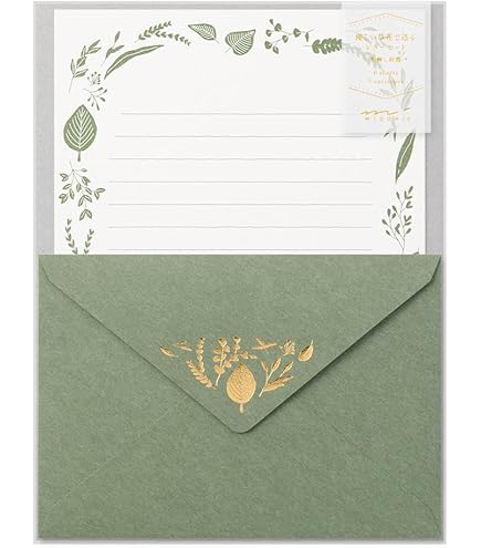 Set Di Stationery Midori - Carta Lettera Motivo Hisama | Buste Verdi Incluse | Per Appunti E Messaggi Brevi - Foto 9