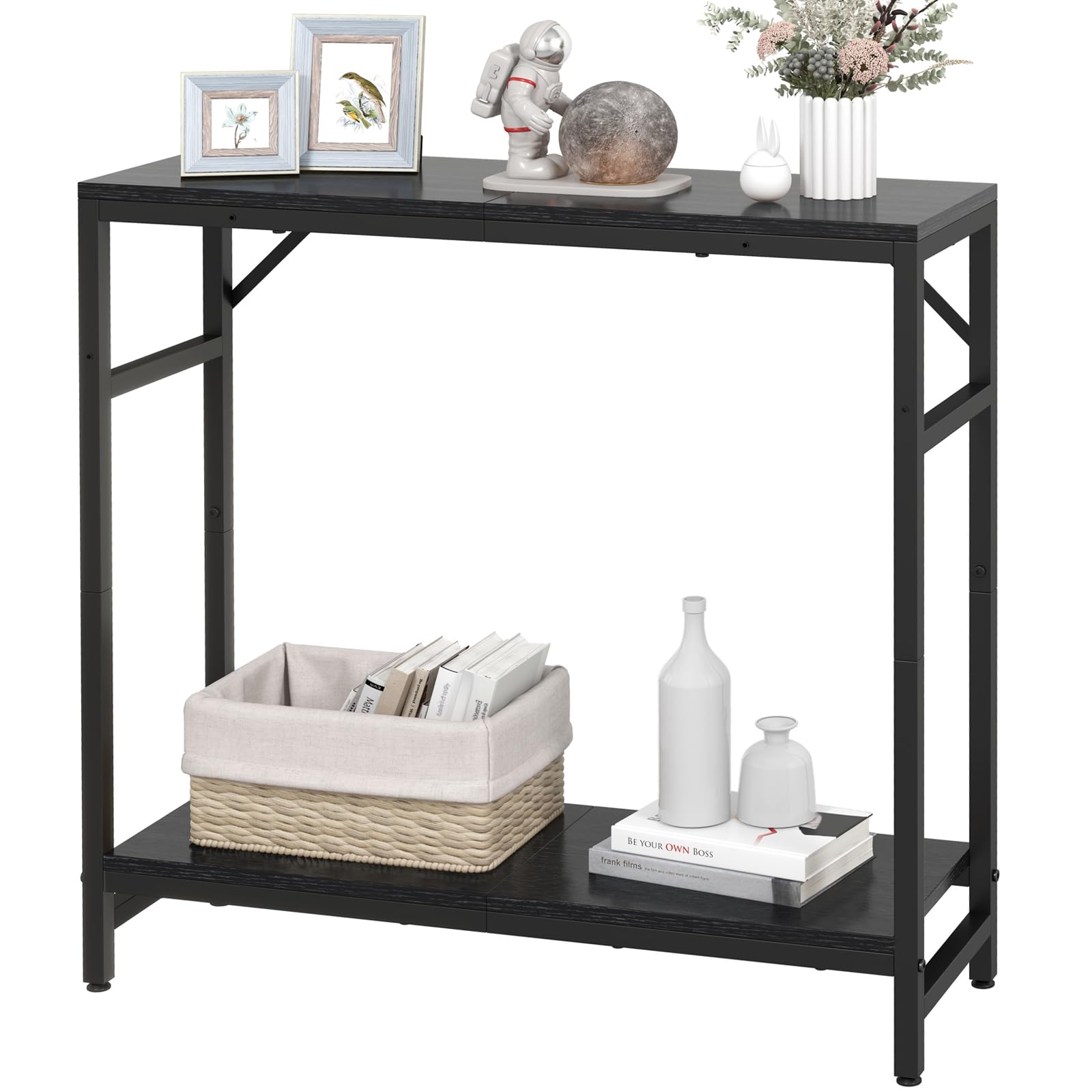 Photo 1 of Livofloral Narrow Console Table for Entryway - 2 Tier, 29.5” Entryway Table with Shelf, Industrial Thin Sofa Table with 2 Support Bar, Display Tables for Living Room, Bedroom, Foyer, Black