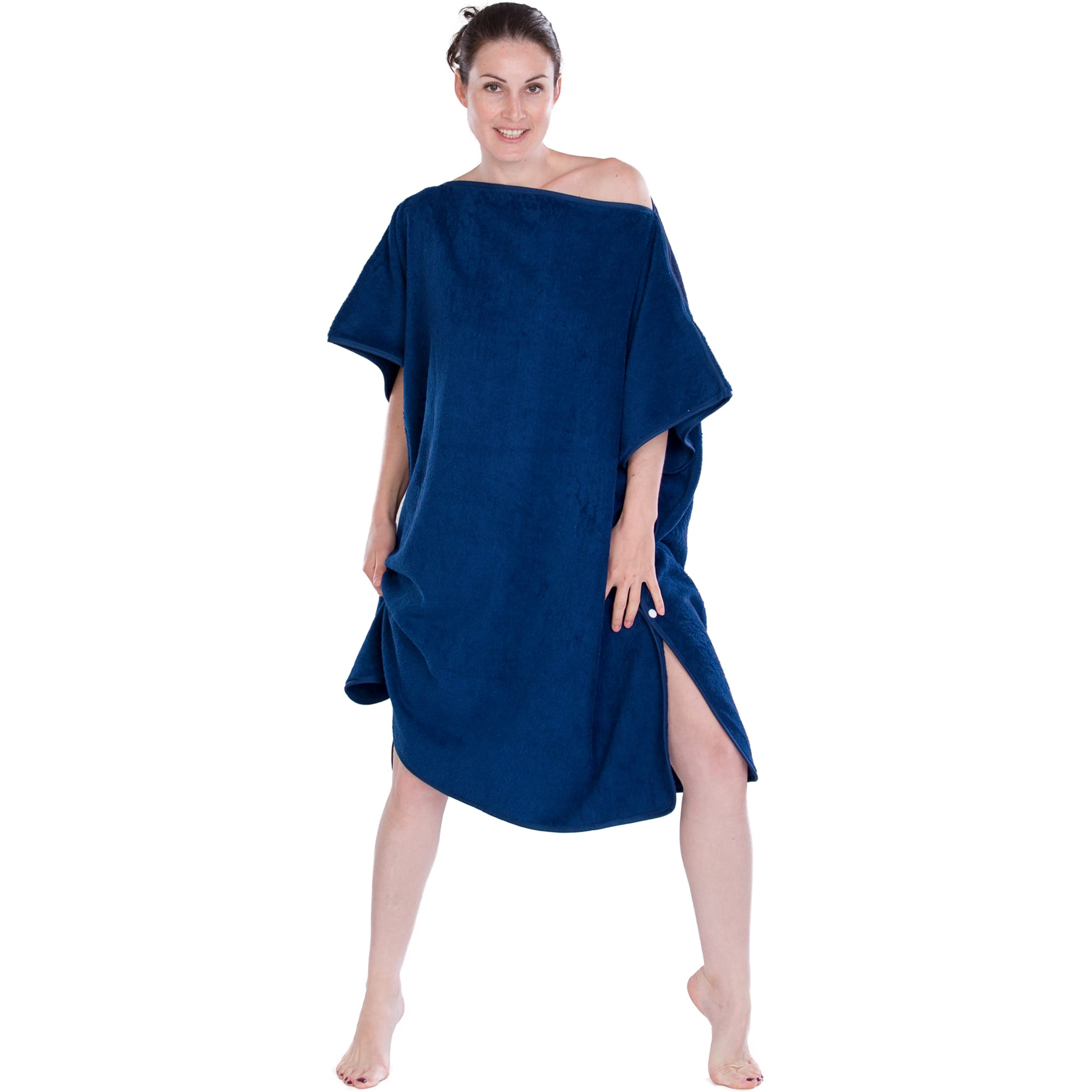 Hesørd 2 in 1 Poncho/Bath Towel for Adults Ladies and Men as a Changing Aid, Surf Poncho - Towel Made of 100% Cotton in Terry Quality, Absorbent and Soft, Blue