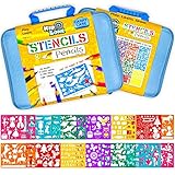 Stencil Drawing Kit w/ Carry Case - Over 300 Shapes - LARGE Drawing Stencils for Kids Art Include Plastic Alphabet Stencils, Geometric Shapes, Animals, and More!