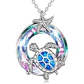 Vurotry Turtle Necklace for Women Sea Starfish Glass Necklace silver Turtle Tortoise Pendant Summer Beach Animal Colorful Circle Exquisite Ocean Jewelry Accessories