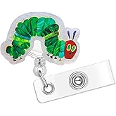 The Very Hungry Caterpillar Badge Reel, Funny Badge Reels Retractable, Name Badge Holder Reel ID Clip, Cute Animal Pediatric Decorative for RN LPN CNA MA Medical Worker Teacher Nurse Badge Accessories