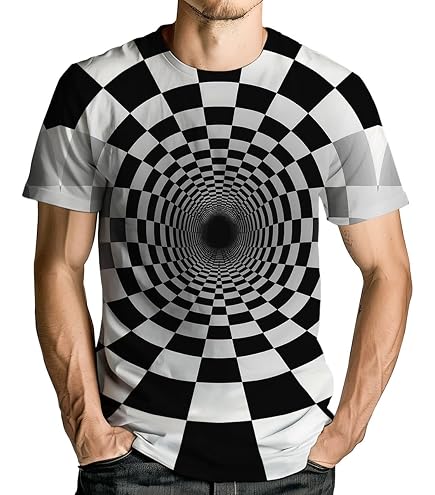 JXMZBUIRI Optical Illusion T-Shirt Black White Tunnel Art Tee