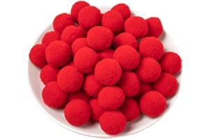 QIKAARA 150 Pieces Pom Poms Red, 1 inch Fuzzy Craft Pompoms, Soft Fluffy Puff Balls for DIY Arts and Bulk Craft Making Decorations Supplies (Red, 2.5 cm / 25 mm)