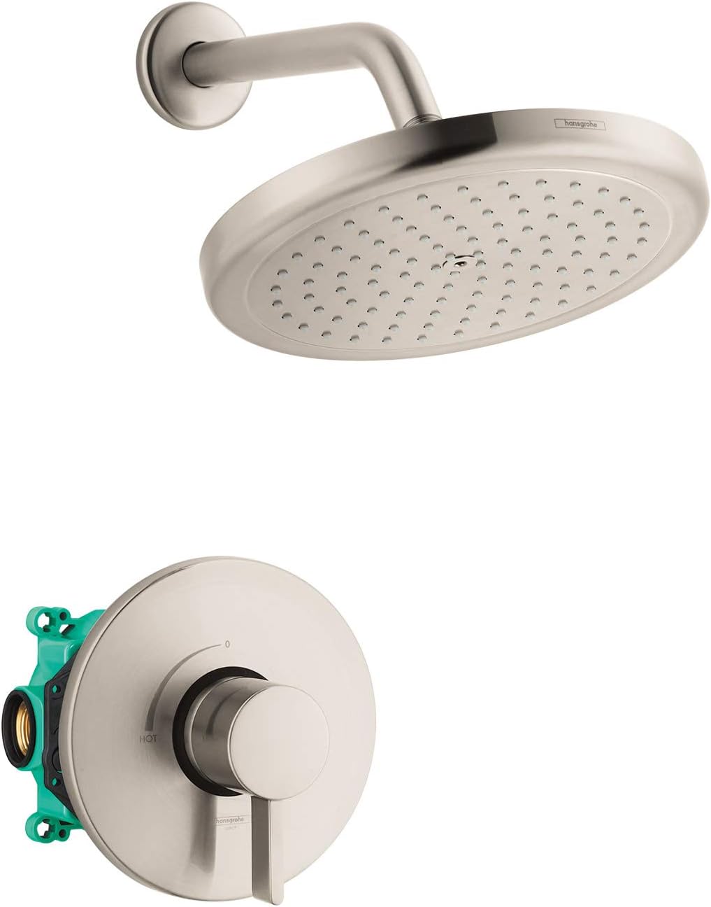 hansgrohe Croma Complete Shower System Shower Set Modern 1Spray in Brushed Nickel, Rough and